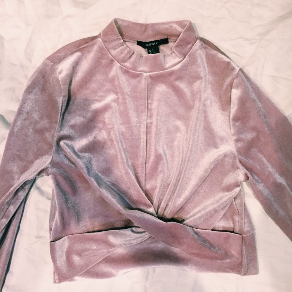 Beautiful purple velvet cropped long sleeve shirt